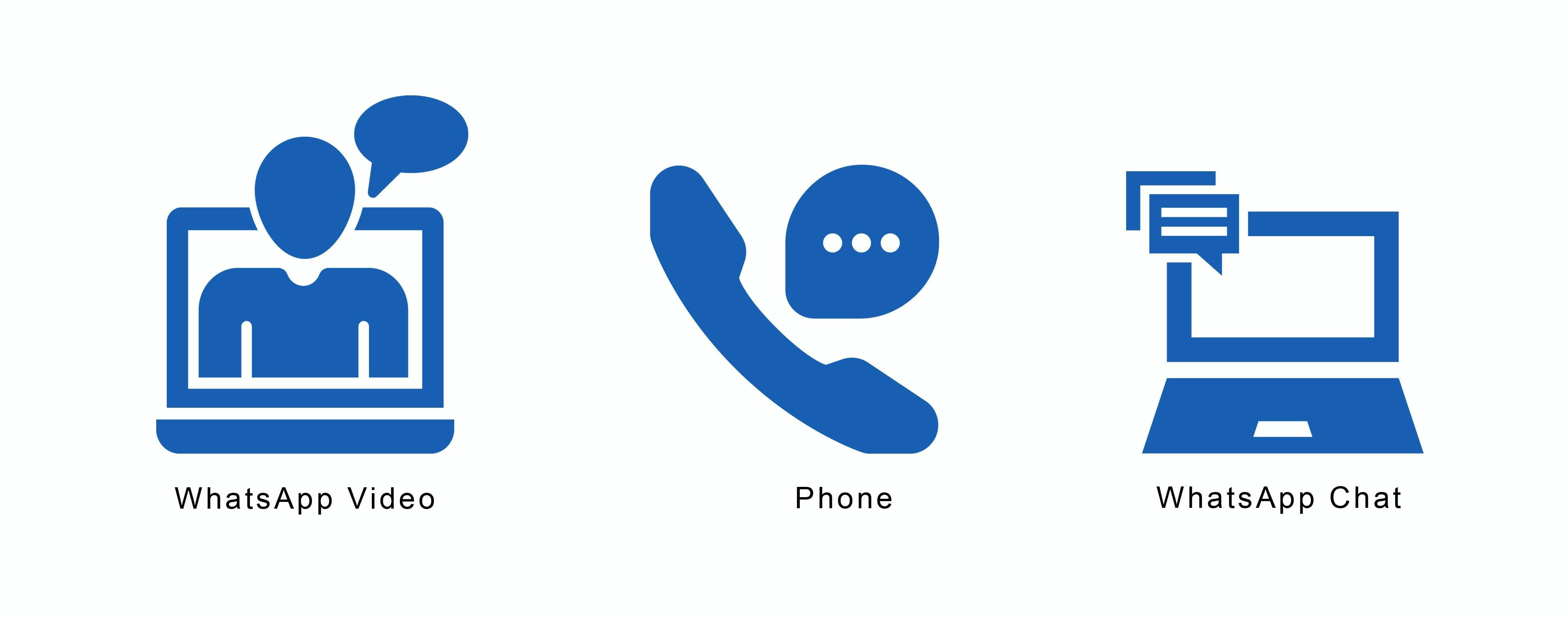 Icons for contact us by WhatsApp video or audio, phone call or chat-Need reliable advice from pharmacist?