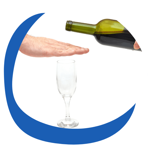 hand stopping a wine bottle pouring wine into a wine glass - round icon for alcohol reduction  service category from My Private Pharmacist Online pharmacy