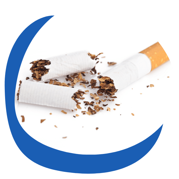 broken cigarette and tobacco spilling out - round icon for quit smoking treatment categories from My Private Pharmacist Online pharmacy