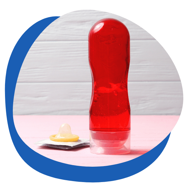 sex lube in a red elongated condom resembling penis and loose condom - round icon for lubricants and condoms treatment category from My Private Pharmacist Online pharmacy
