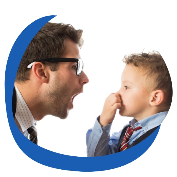 young man breathing out in a child's face whilst child pinched his nose to avoid his bad breath - round icon for halitosis treatment category from My Private Pharmacist Online pharmacy