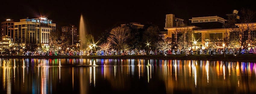 View of downtown Huntsville, AL after dark