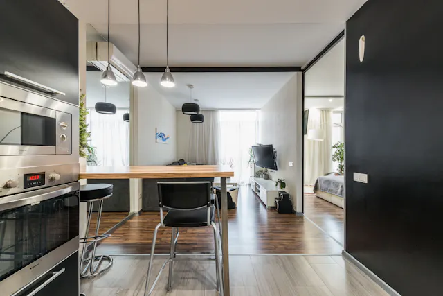 Small studio apartment furniture being prepared for storage