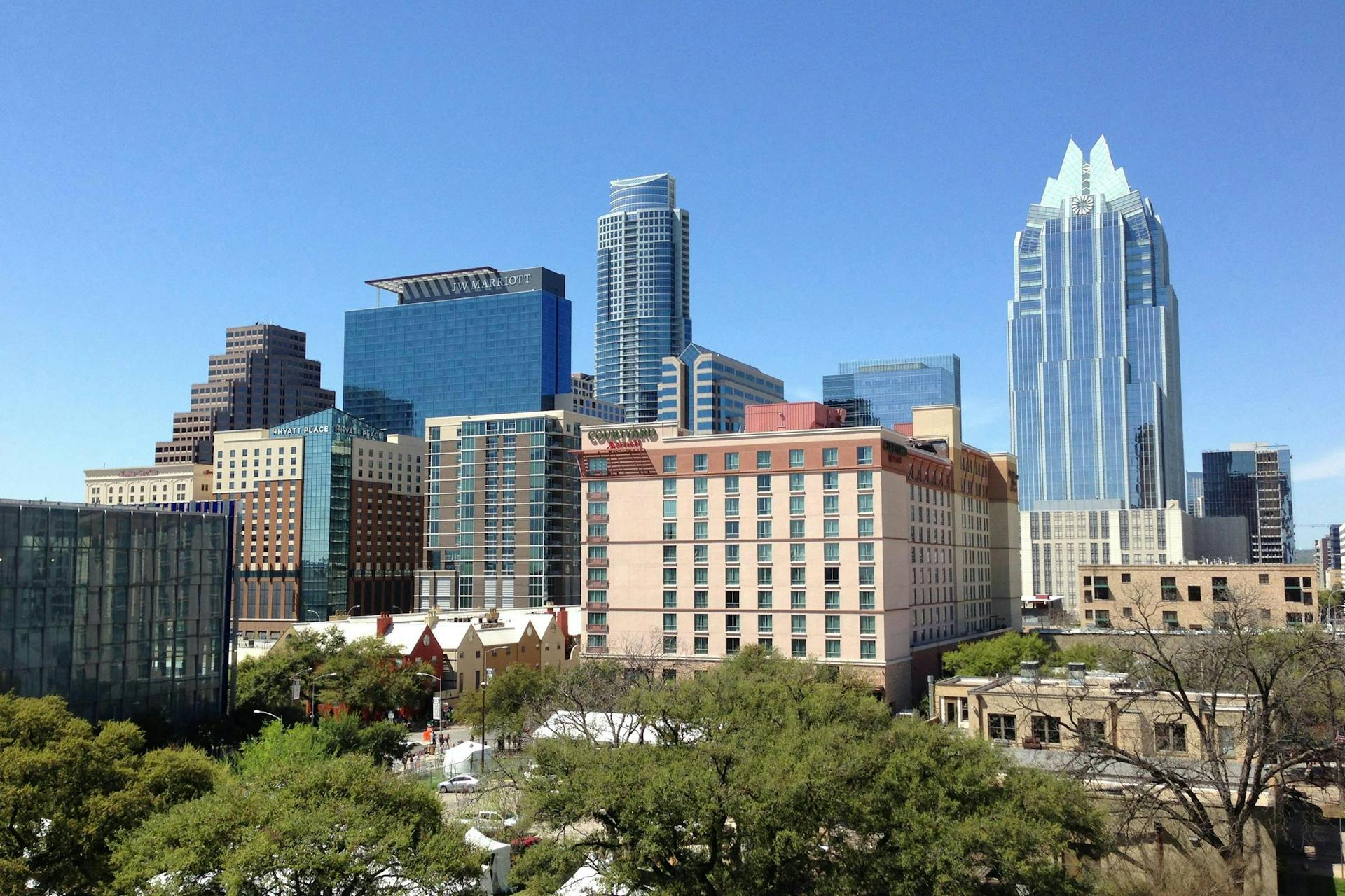 A section of the city skyline in Houston, Texas, during the day.