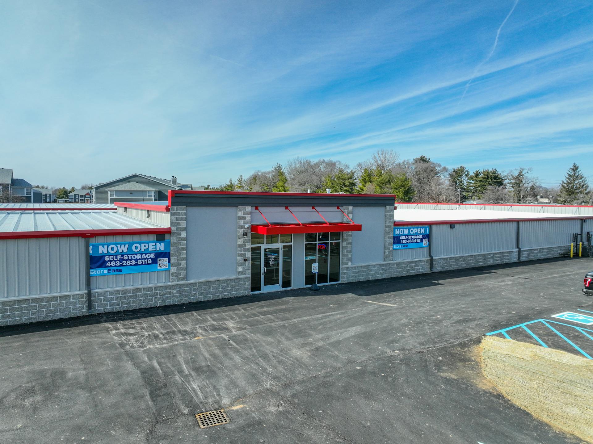 Exterior facing image of storage facility front doors