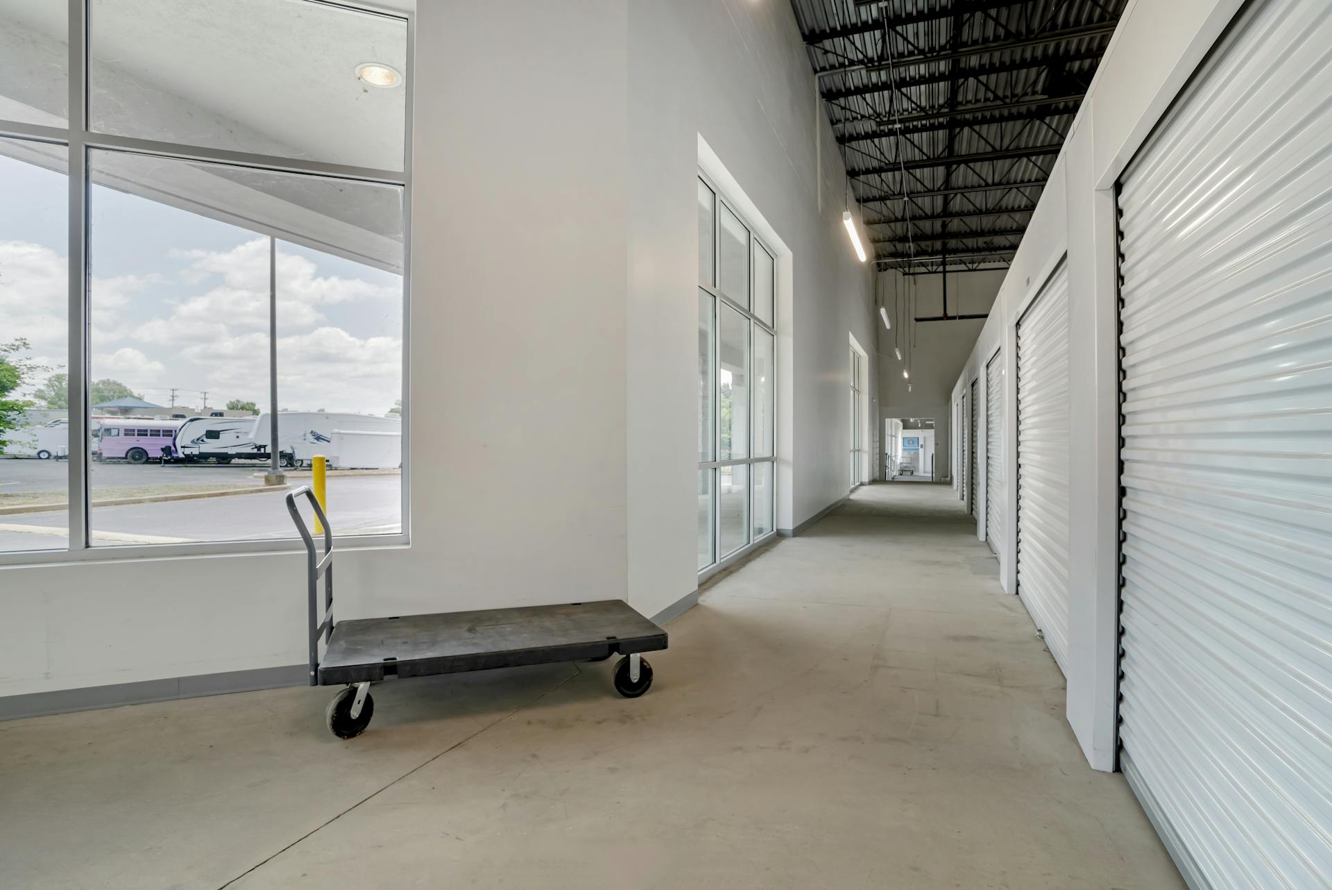 StoreEase Anderson storage hallway with moving cart
