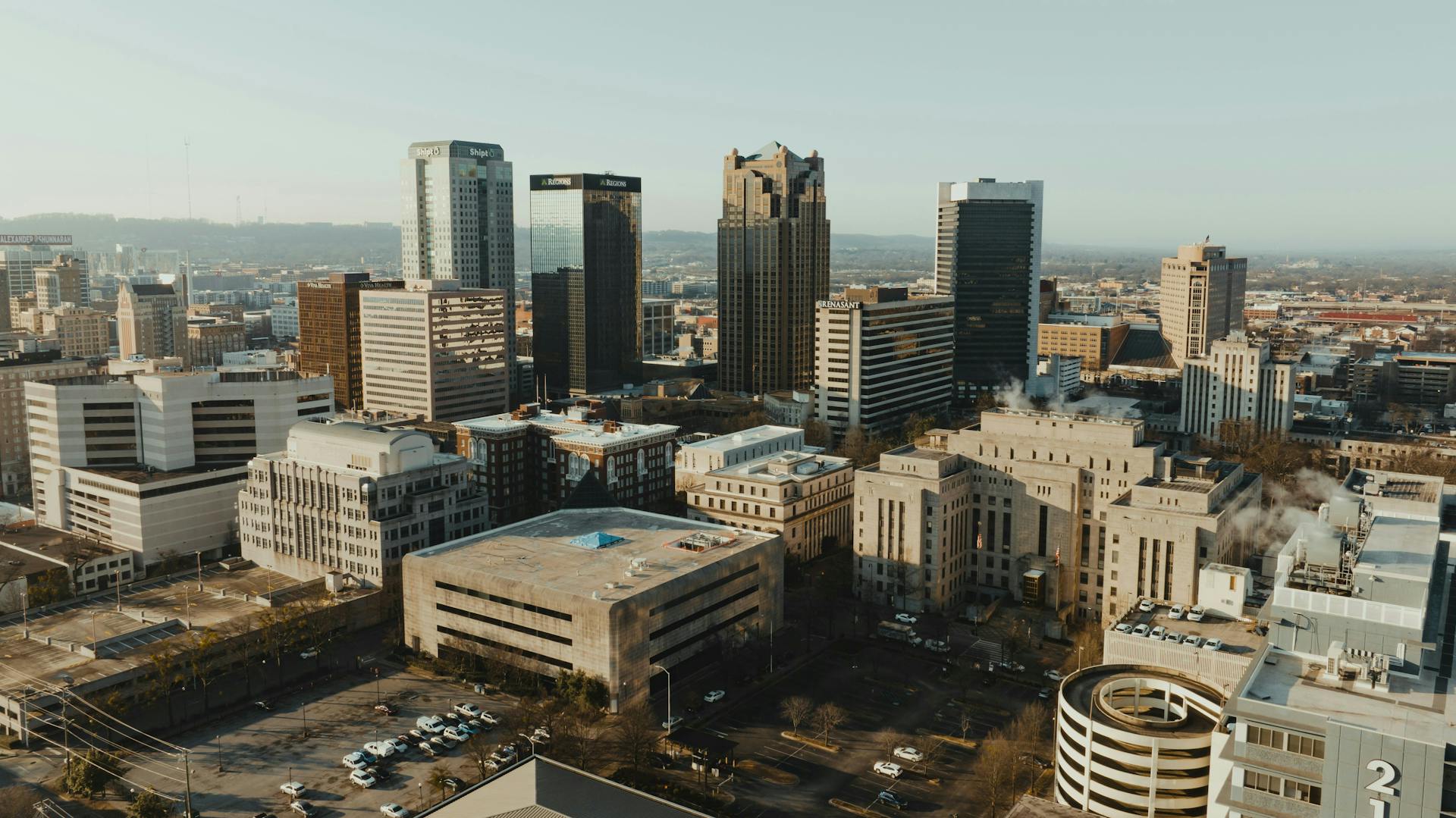 aerial view of birmingham skyline
