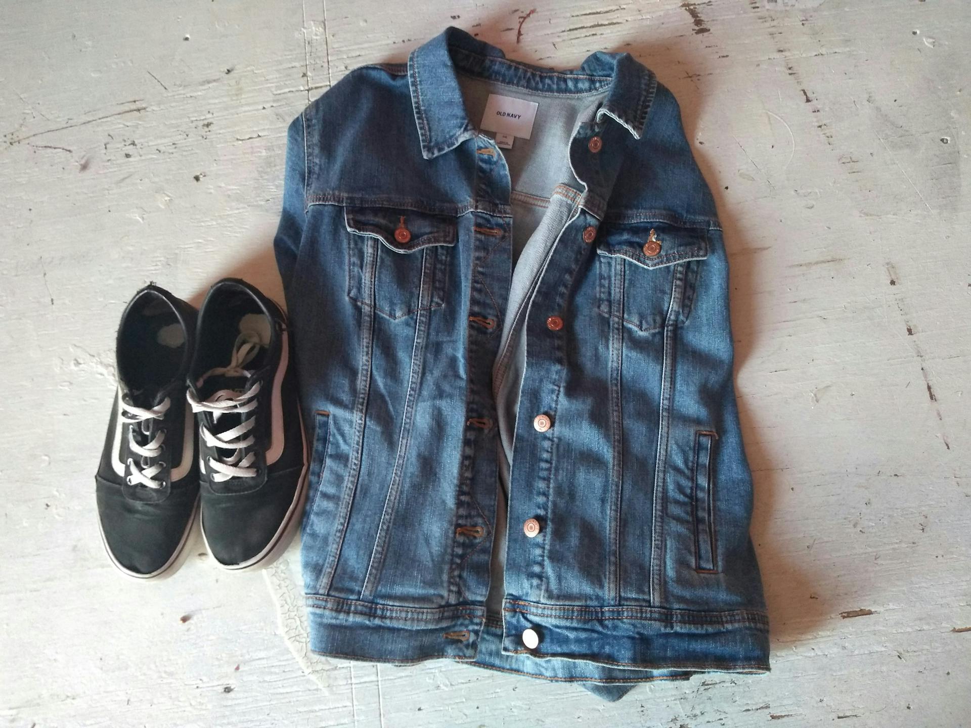 A jean jacket and shoes laid out for school the next day