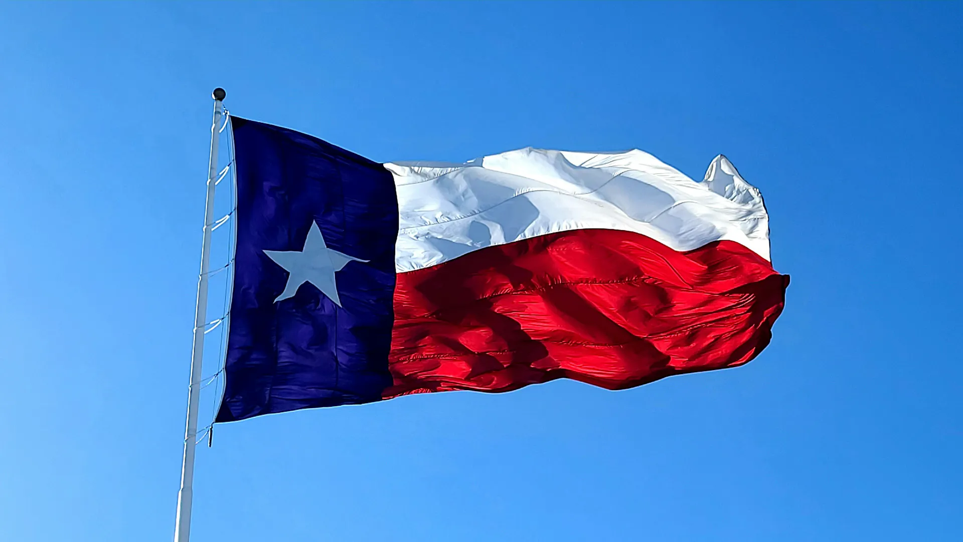 The Texas state flag blowing in the wind.