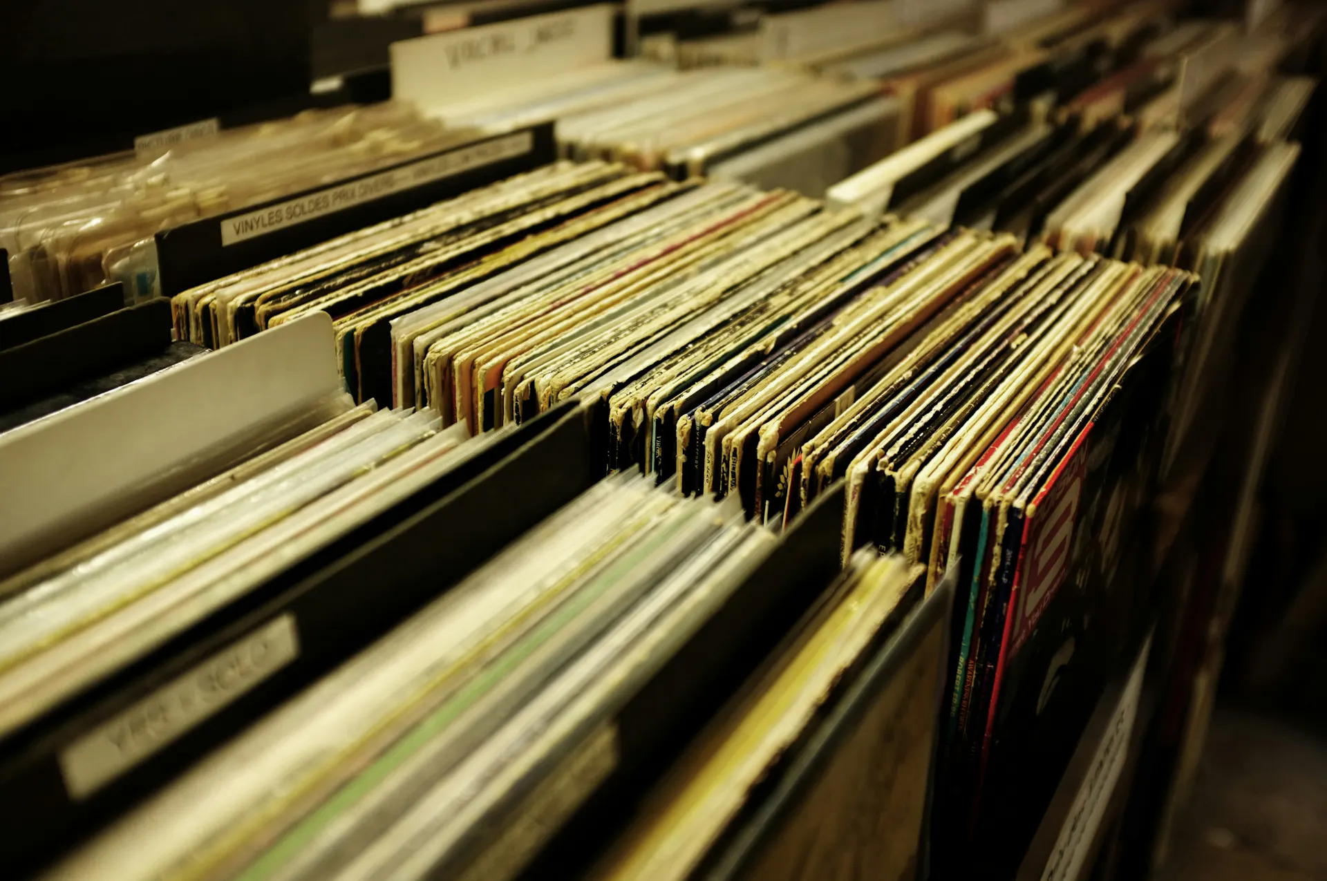 A close-up of important documents in a filing cabinet in storage.