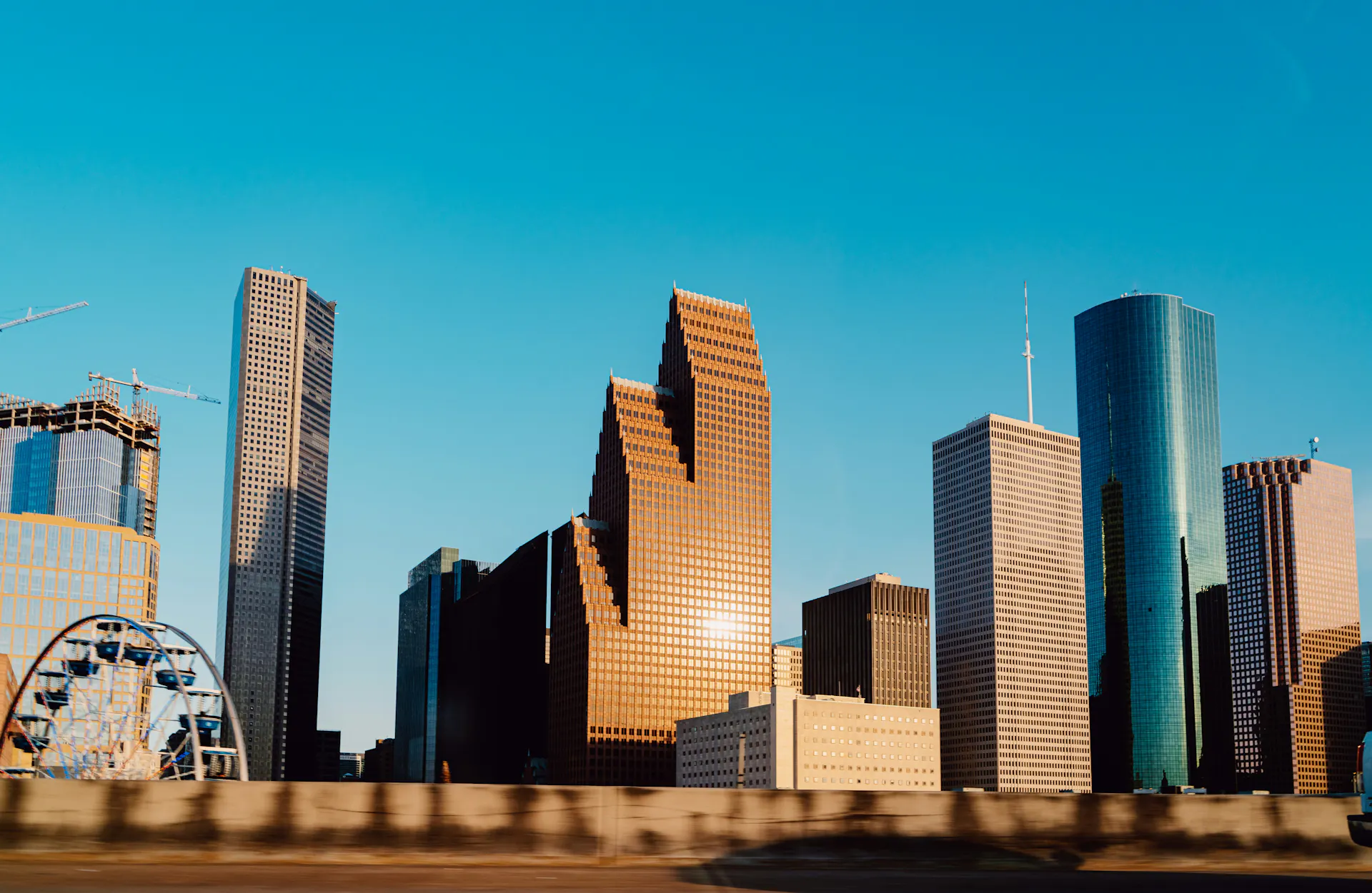 A photograph of the Houston skyline.