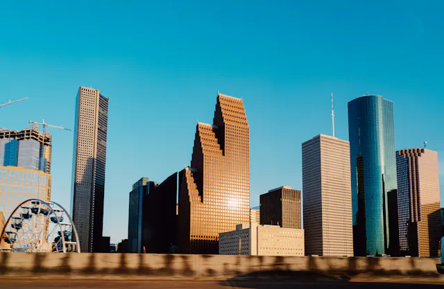 A photograph of the Houston skyline.