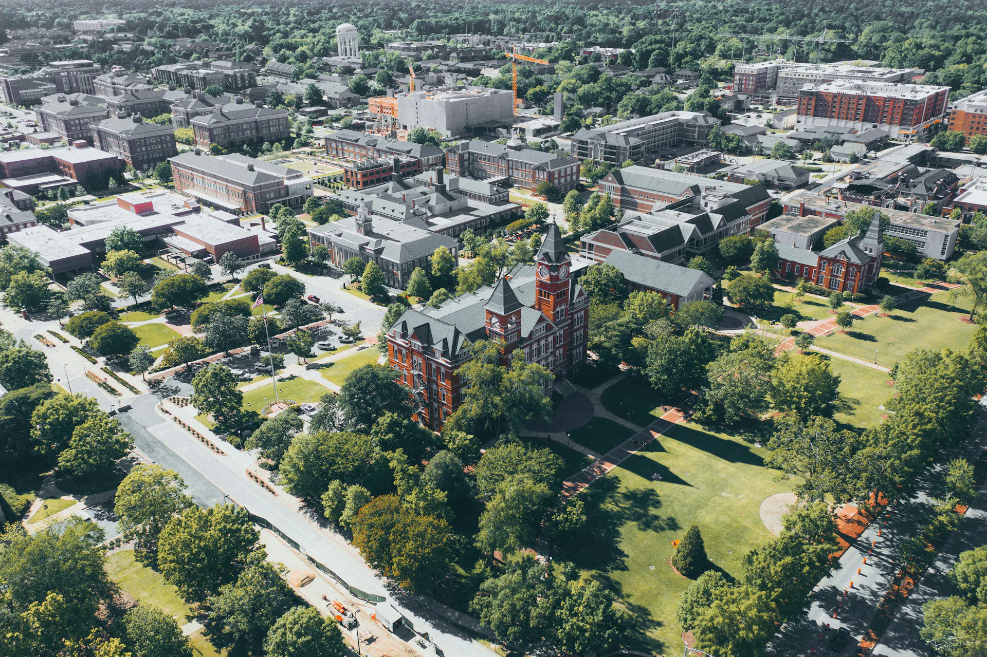 An aerial view of Auburn University in Auburn, Alabama.