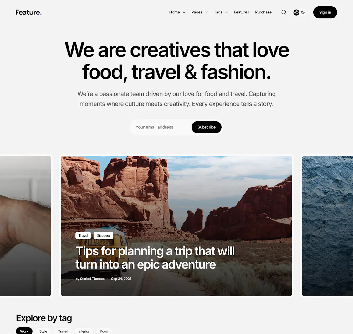 A screenshot of the Feature Ghost theme