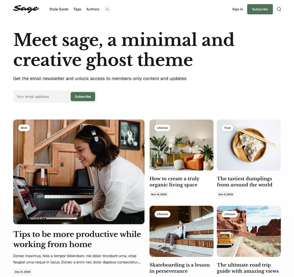 A screenshot of the Sage Ghost theme