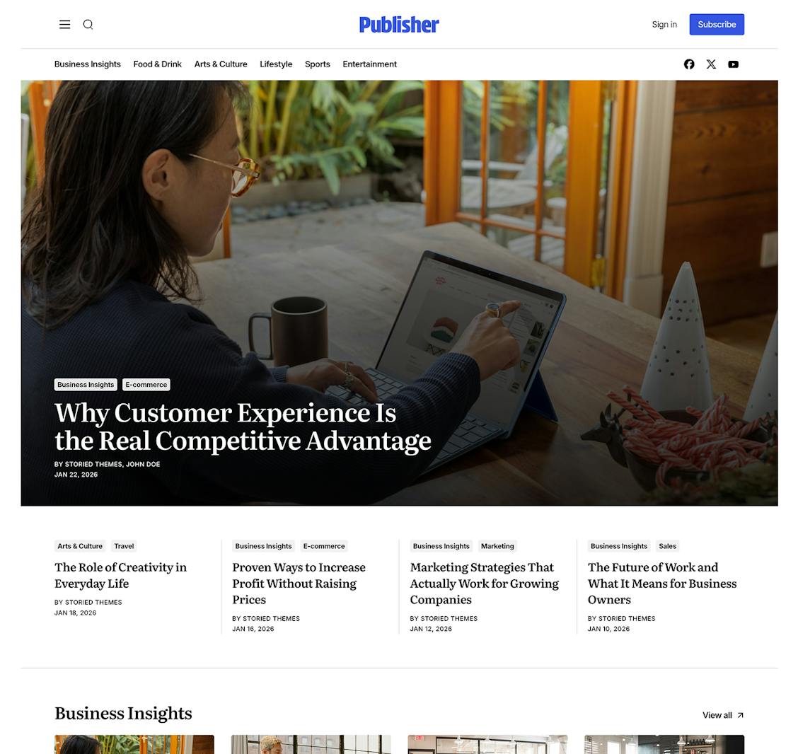 A screenshot of the Publisher Ghost theme