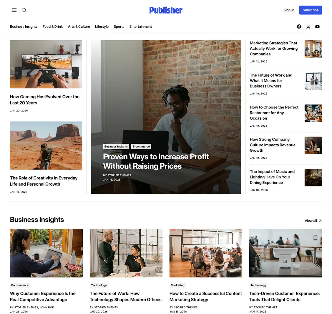 A screenshot of the Publisher Ghost theme