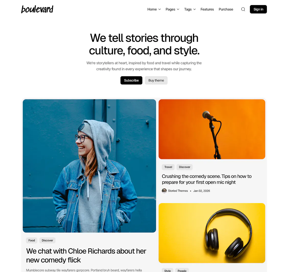 A screenshot of the Boulevard Ghost theme