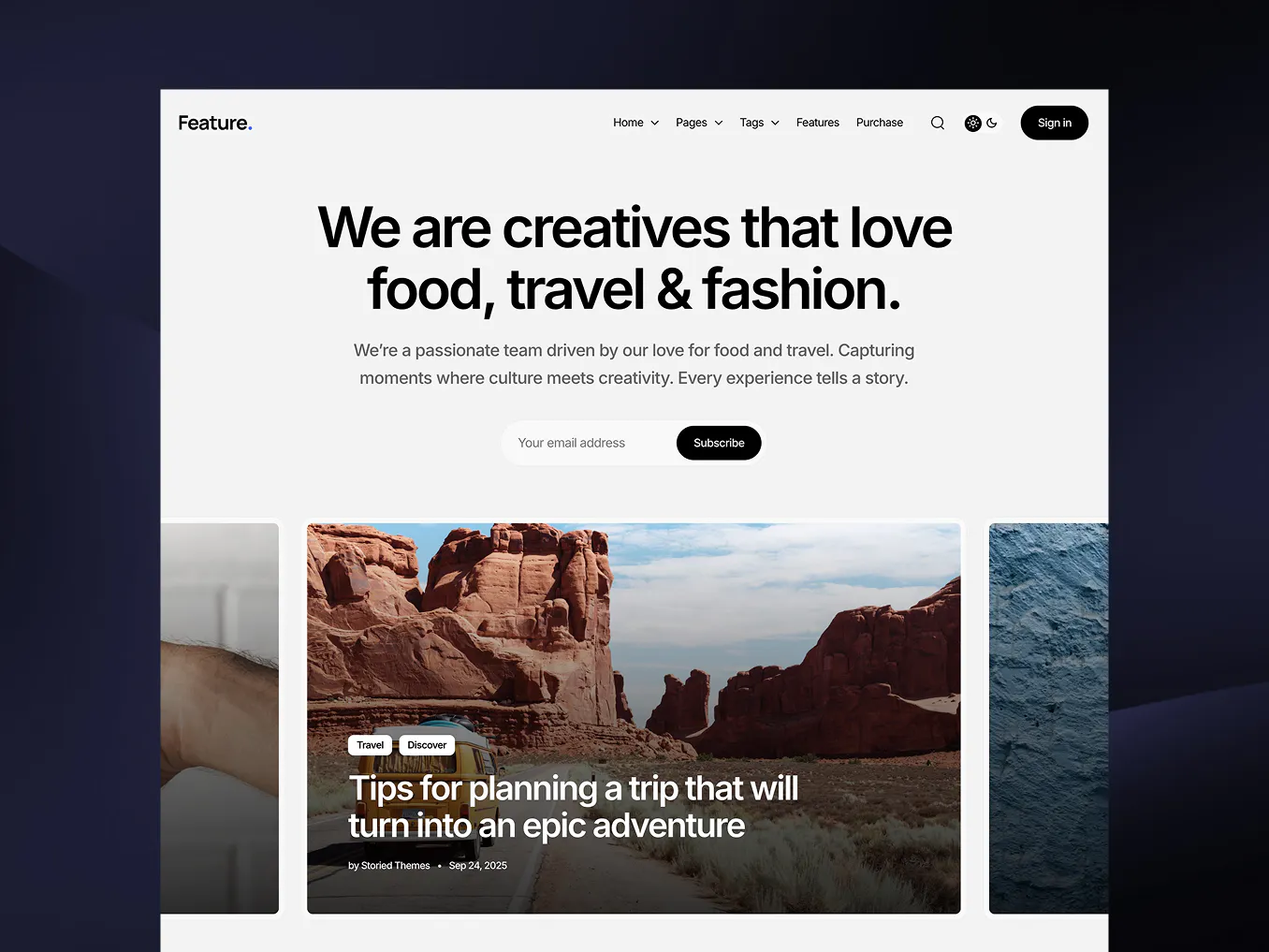 A screenshot of the Feature Ghost theme