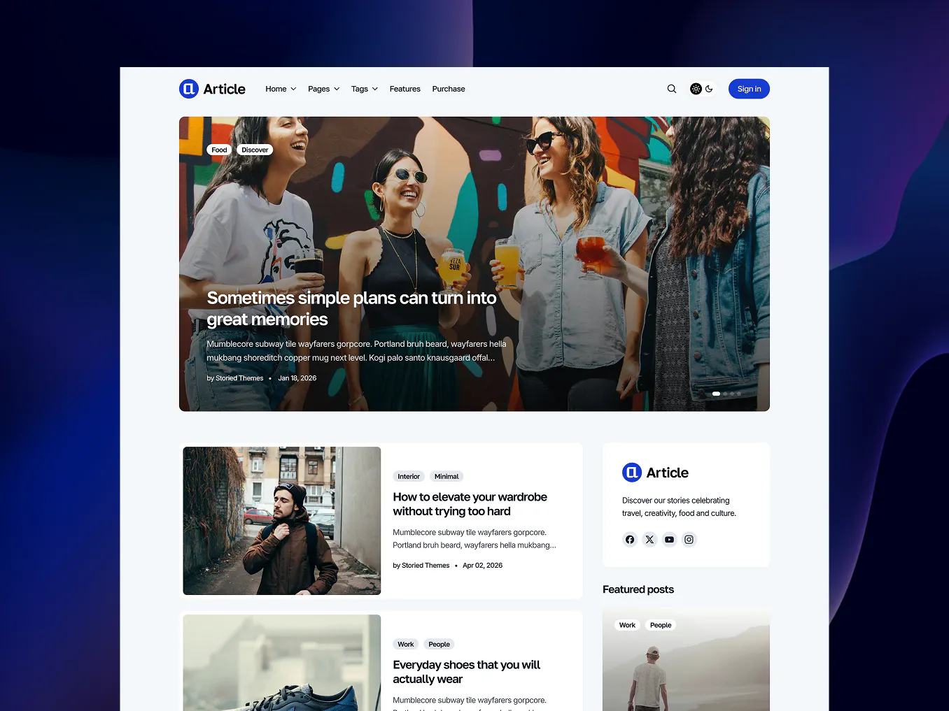A screenshot of the Article Ghost theme
