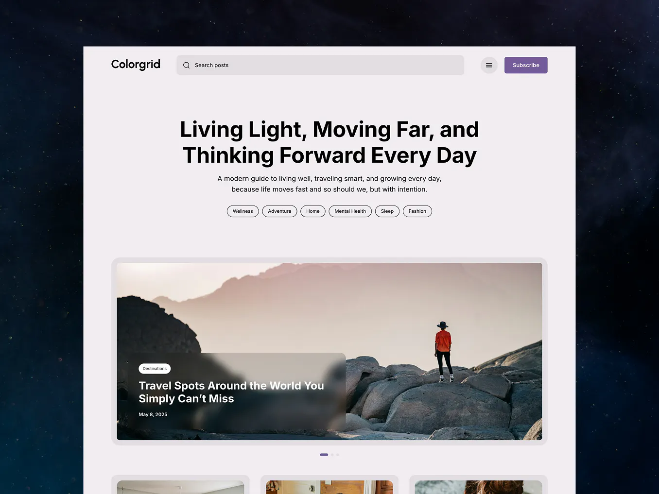 A screenshot of the Colorgrid Ghost theme