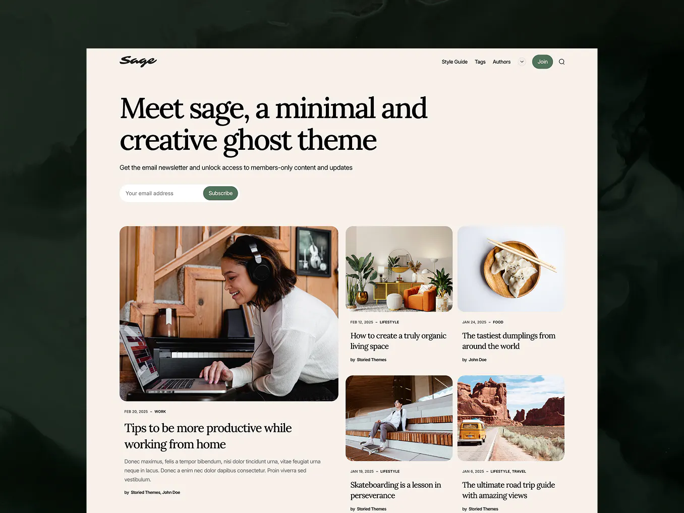 A screenshot of the Sage Ghost theme