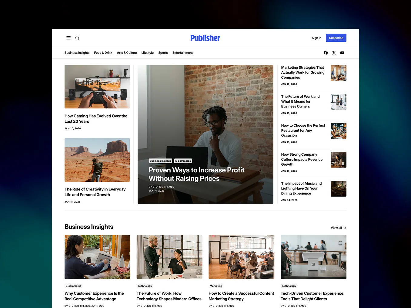 A screenshot of the Publisher Ghost theme