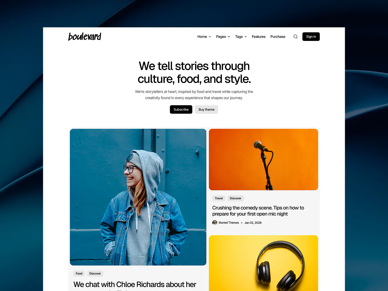 A screenshot of the Boulevard Ghost theme