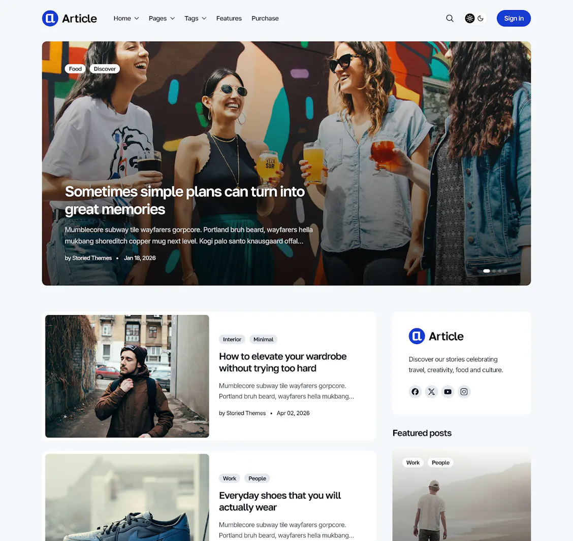 A screenshot of the Article Ghost theme