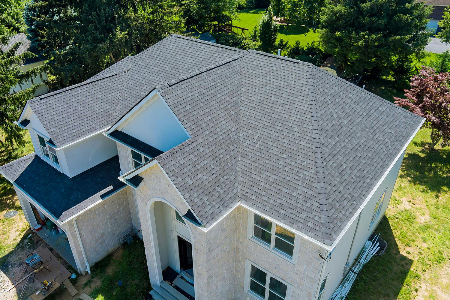 grey shingle roof on residential home