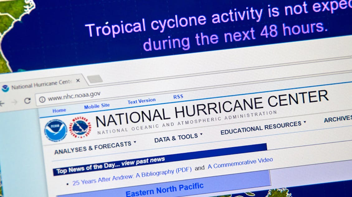 screenshot of the National Hurricane Center's website