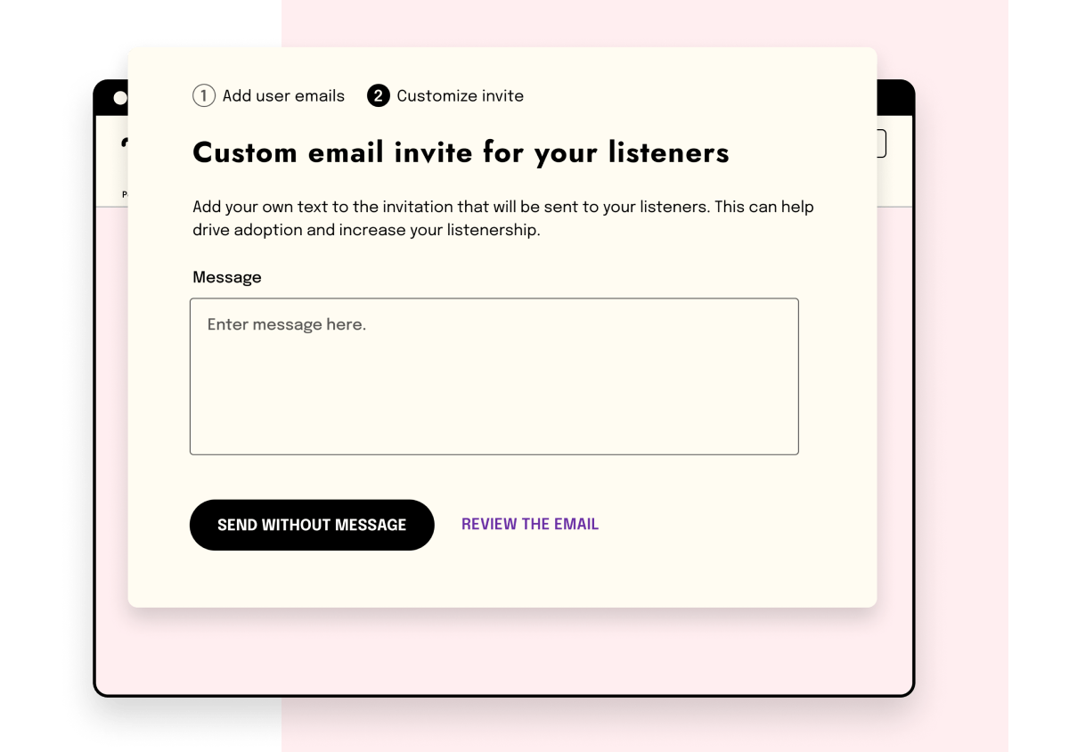 Customize email modal