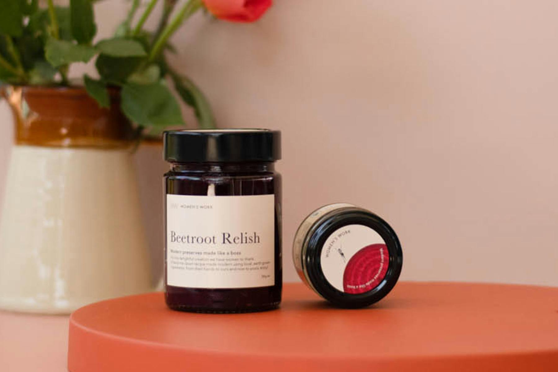 A jar of Women's Work beetroot relish 