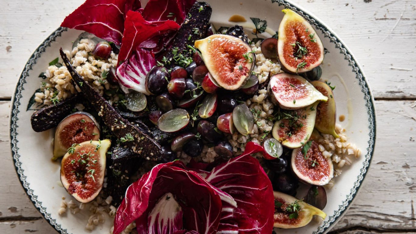 Purple carrot, fig and pearl barley from The Plant-Based Cookbook by Cherie Hausler