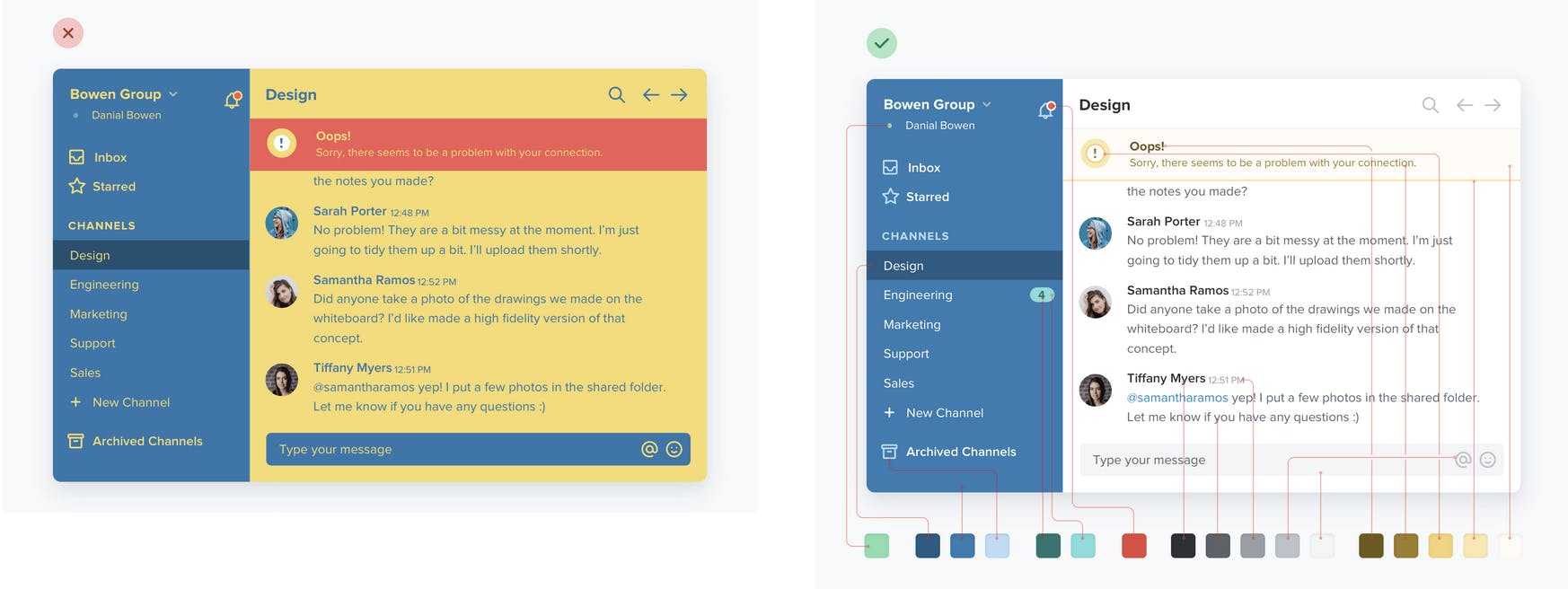 A comparison of color palettes from Refactoring UI