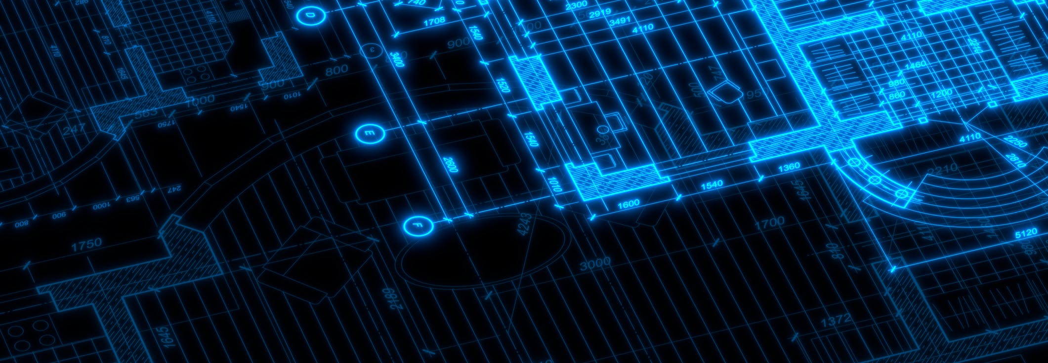 Digital blueprint of a building