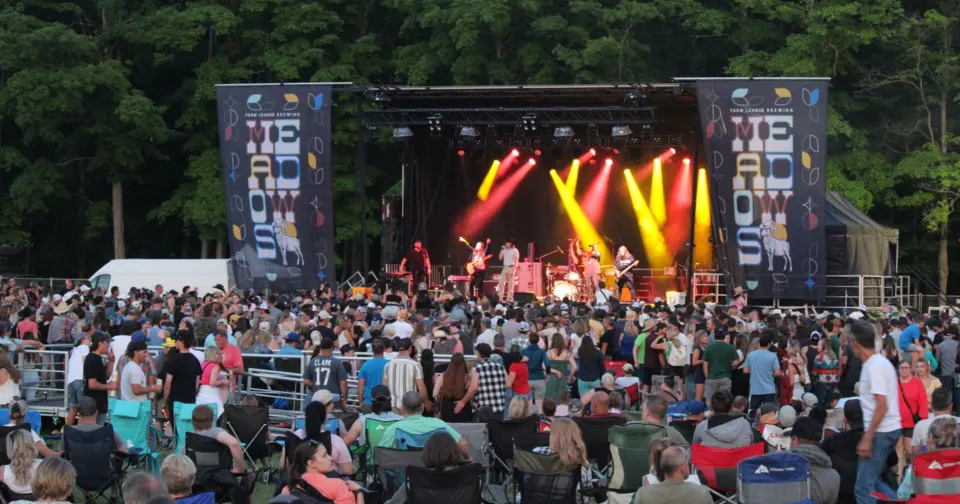 View of the Meadows Festival stage in Fergus Ontario from the audience perspective.