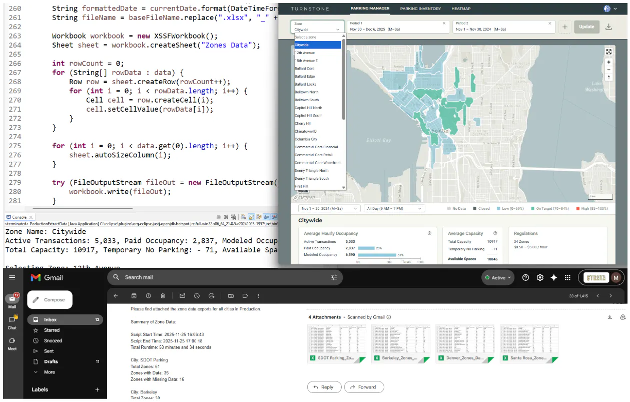 Screenshots of a selenium script and its automated data validation checks for Turnstone.