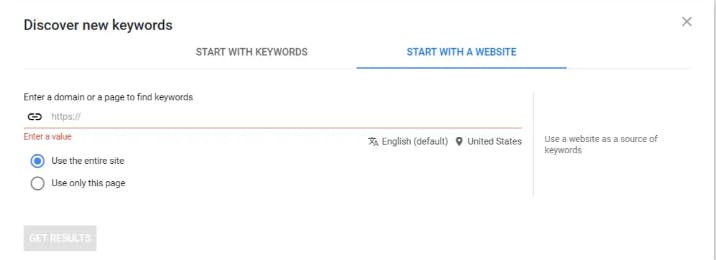 Image: Google Adwords keyword planner tool