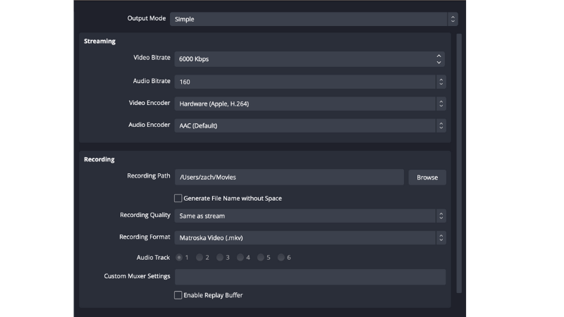 OBS recording settings showing resolution, bitrate, and file format options for high-quality video capture