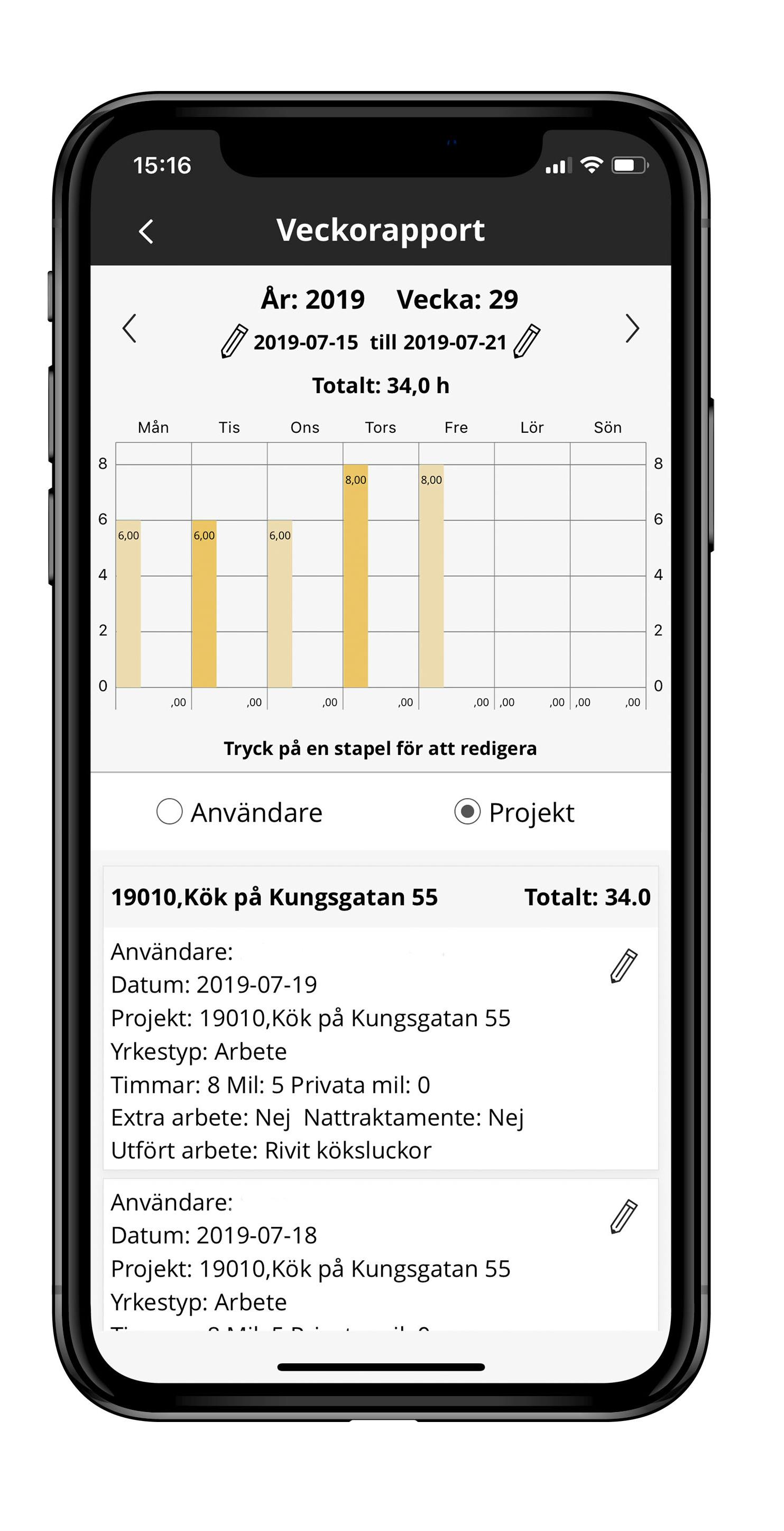 Struqtur mobilapp tidrapport statistik