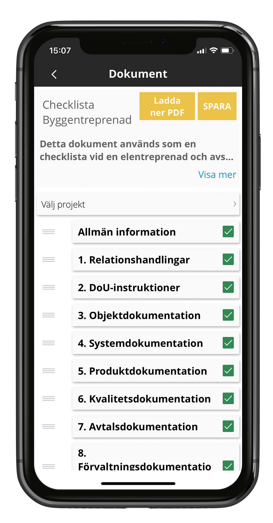 Dokument i Struqturs byggbransch app