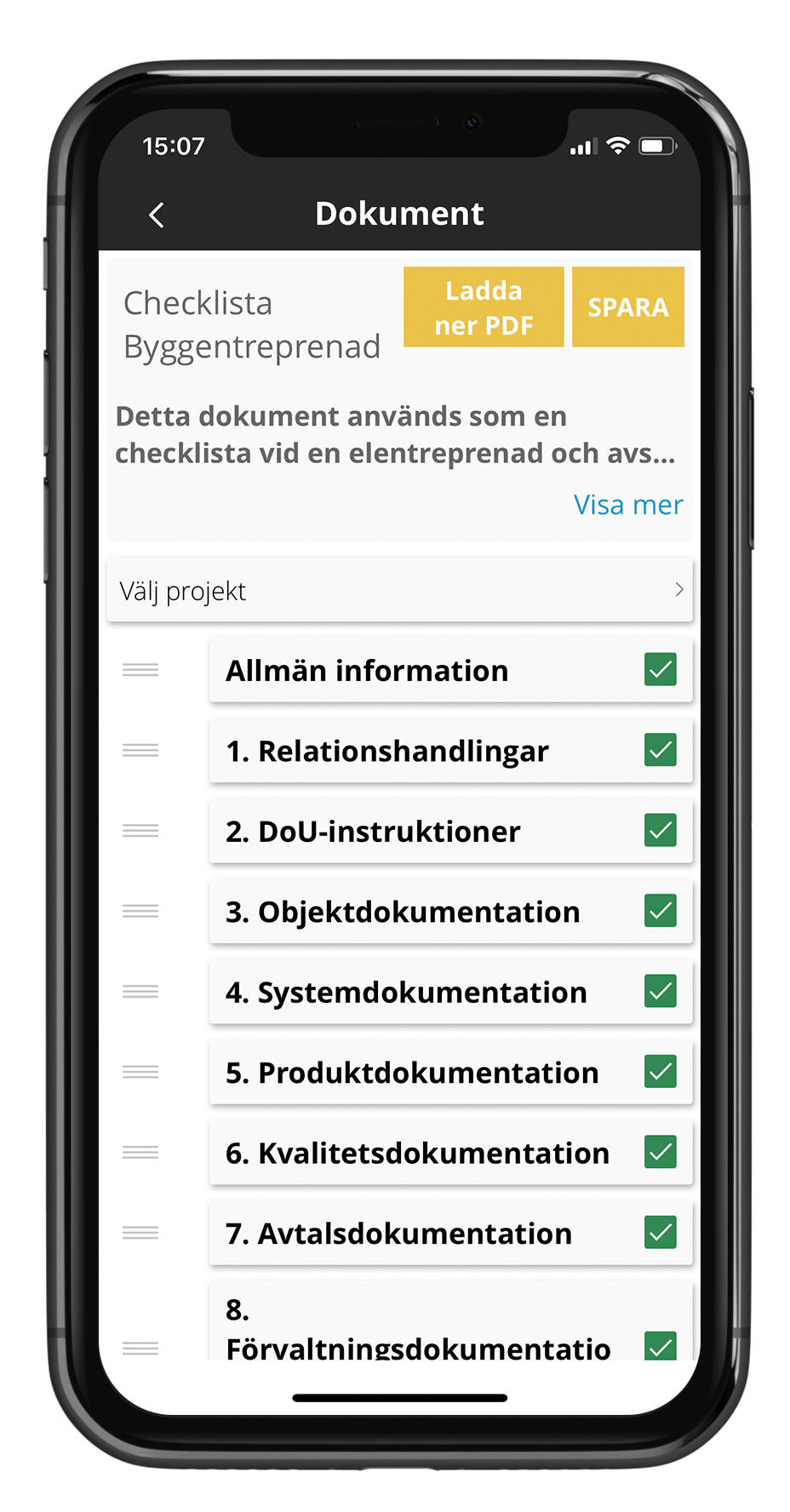 Dokument i Struqturs byggbransch app