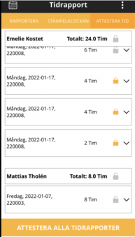 attestering av tid direkt i mobilen