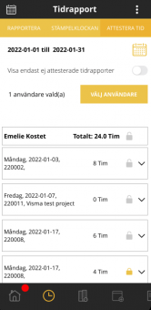 Attestering av tid i mobilen