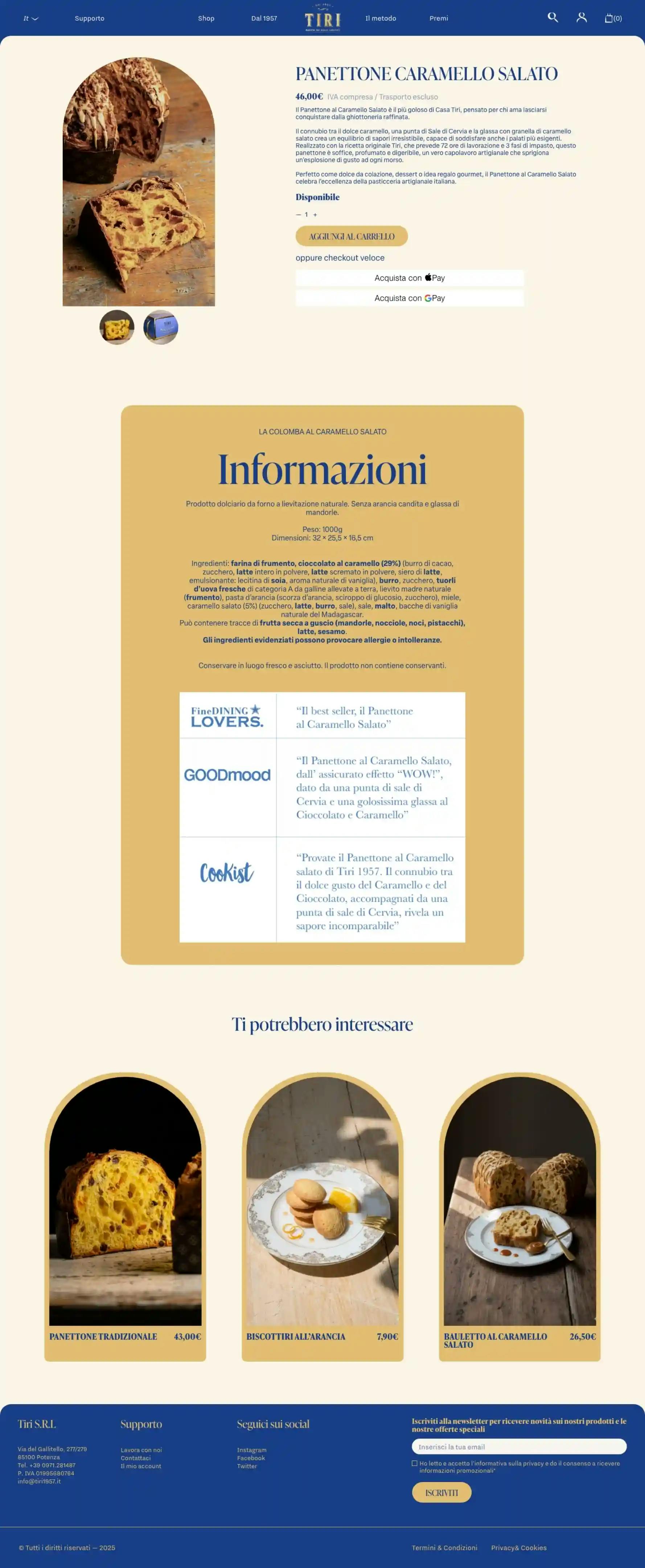 Tiri maestri dei dolci lievitati sito web scheda prodotto, ecommerce, webdesign sviluppo