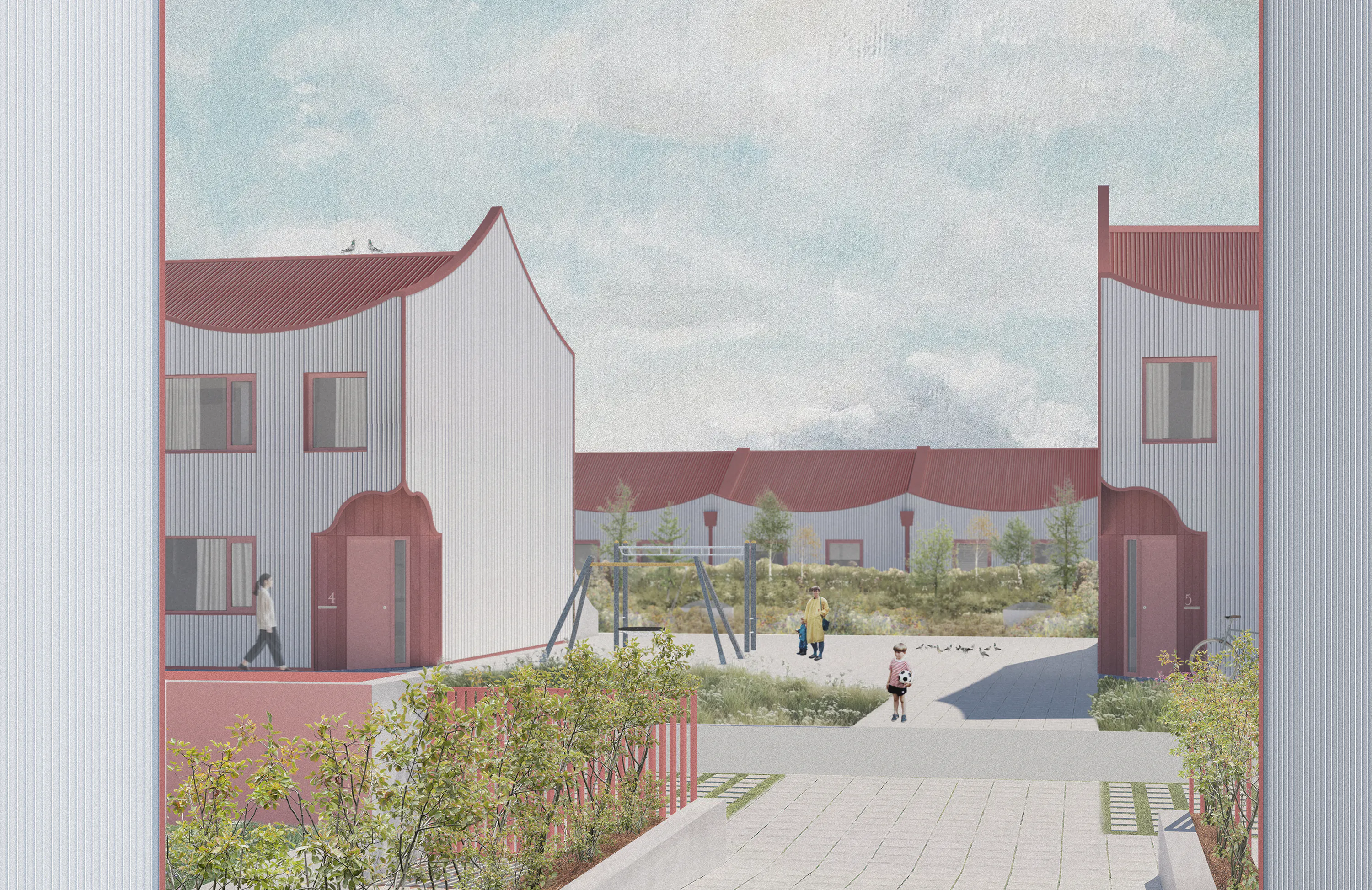 Architectural collage of a housing scheme in iceland by Studio Bua.