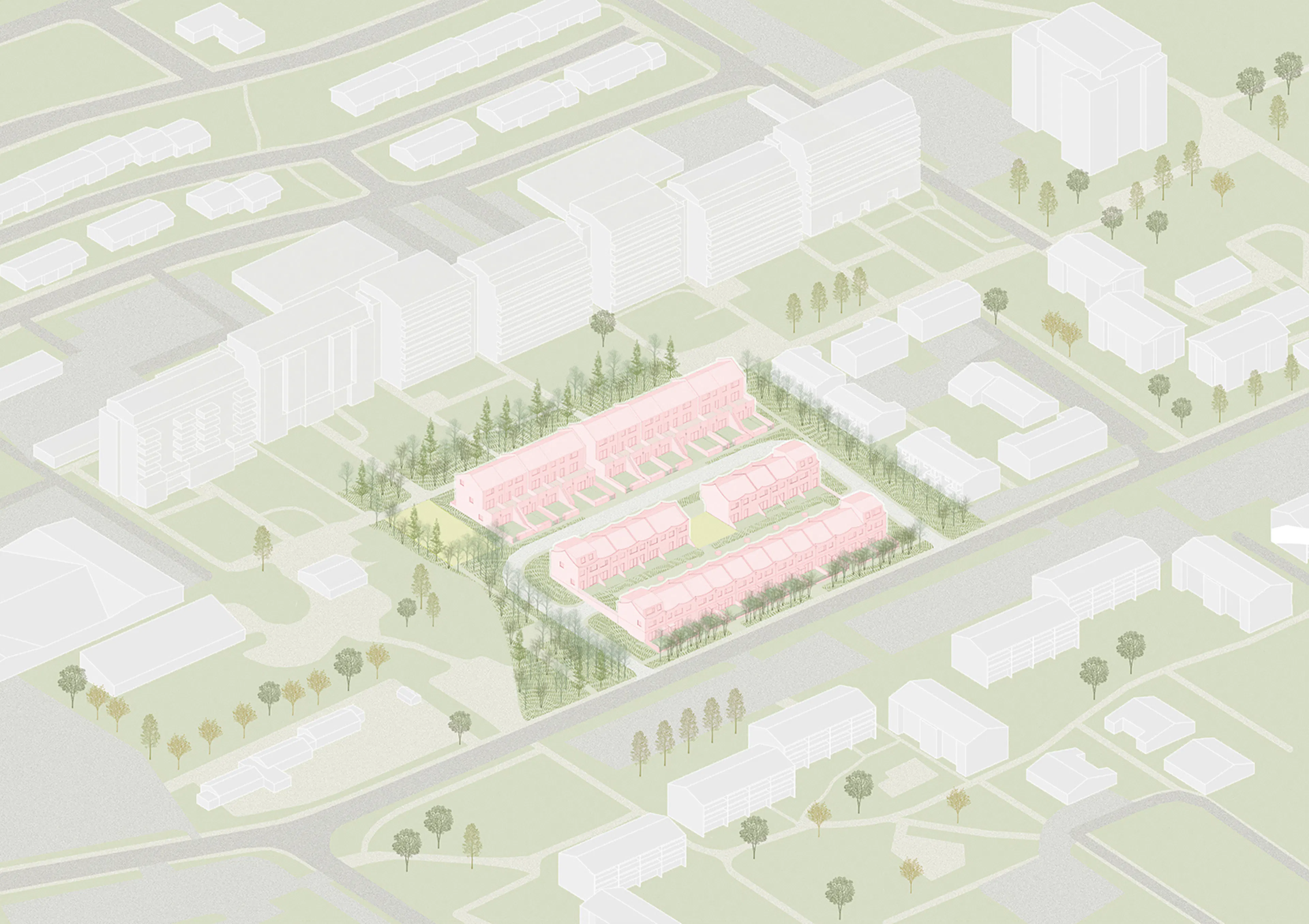 Architectural axonometric of a housing scheme in iceland by Studio Bua.