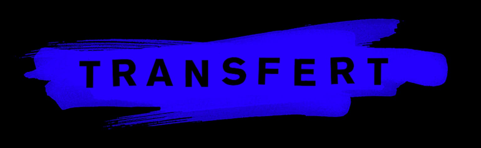 Logo sur fond bleu de la zone libre d'art de Transfert.
