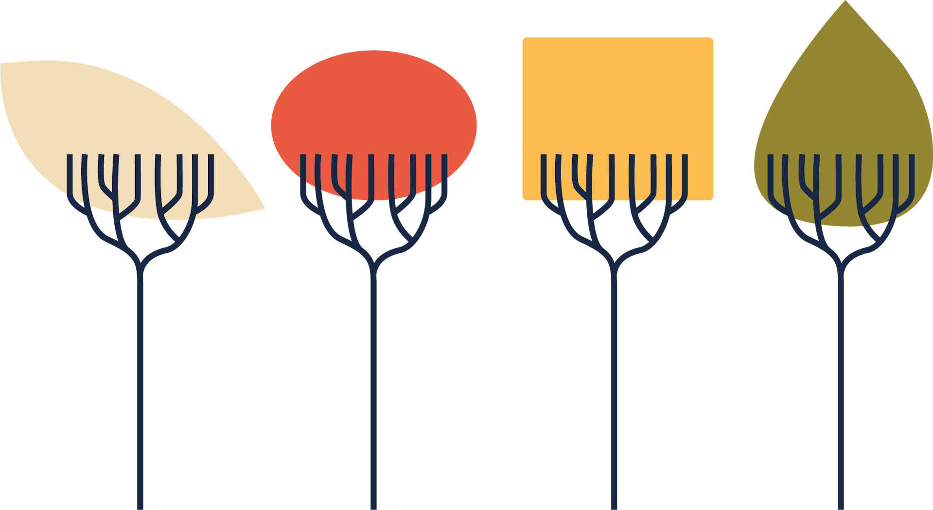 Illustrations géométriques d'arbres pensées par le studio Katra à travers la nouvelle charte graphique de Labo Diva.
